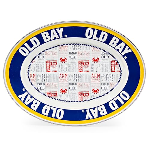 Golden Rabbit Enamelware Oval Platter, 12 x 16in, Old Bay - color: Old Bay