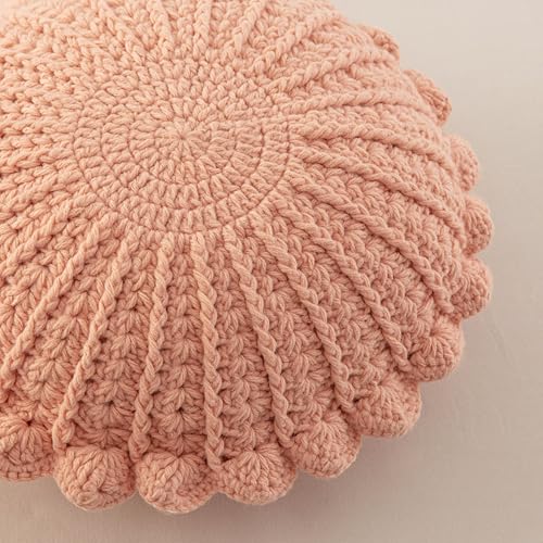 Knitted Throw Pillow Round Couch Pillow (Pink, 18inch) | Incloude insert Handmade Decorative Plush Pillow Cute Cushion - color: Pink