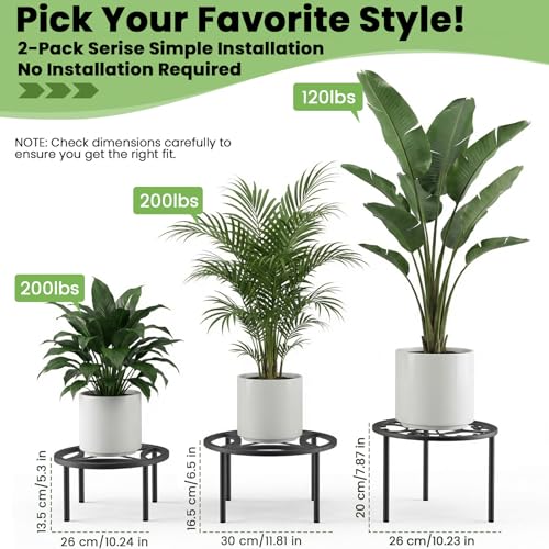 TOSKING 2-Pack Fully Assembled Heavy Duty Low Metal Plant Stand, Geometric Flower Pot Holder for Heavy Potted Plant, Rustproof Iron Plant Riser with Adjustable Feet, 200 LBS Capacity, No Installation Required,Indoor/Outdoor, Black (10.24"Dia x 5.3"H) - co