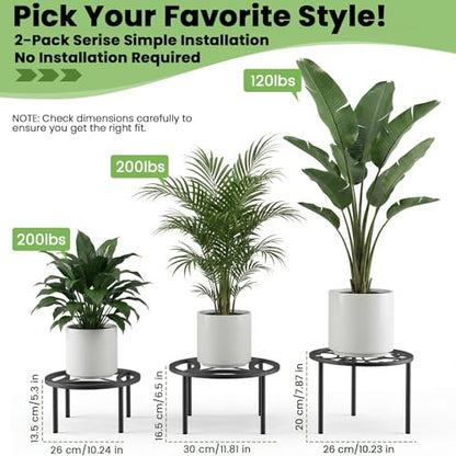 TOSKING 2-Pack Fully Assembled Heavy Duty Low Metal Plant Stand, Geometric Flower Pot Holder for Heavy Potted Plant, Rustproof Iron Plant Riser with Adjustable Feet, 200 LBS Capacity, No Installation Required,Indoor/Outdoor, Black (10.24"Dia x 5.3"H) - co