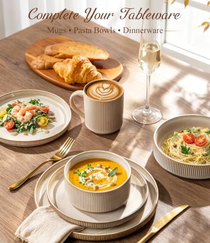GBhome 7.5 Inch Pasta Bowls Set of 4, Ceramic Salad Bowls, Cappuccino | Double Reactive Glaze Bowls for Pasta, Noodles & Fruit, Scratch Resistant, Microwave & Dishwasher Safe - color: Cappuccino, size: Set of 4