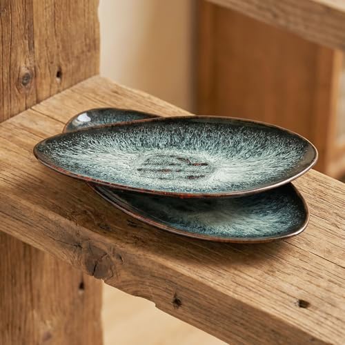 Ceramic Dinner Plates Set of 4, for Bread, Pasta, Salad, sushi - Microwave, Oven and Dishwasher Safe, Scratch Resistant durable Black reactive glaze - color: Black reactive glaze, size: 13.3 inch