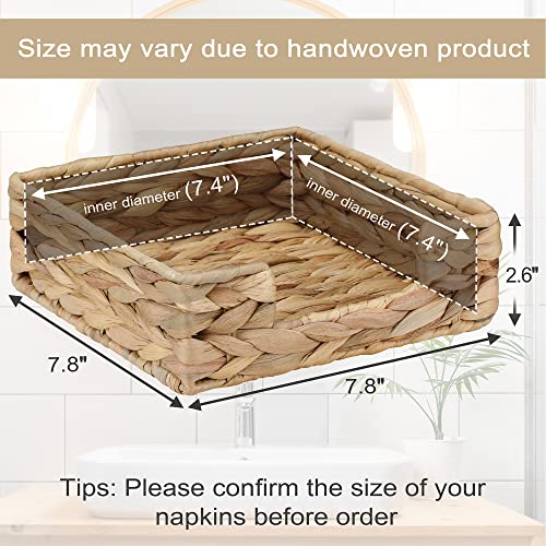 Napkin Holder Wicker Woven Basket Dinner Paper Tray for Table Kitchen Decor | Water Hyacinth, Handwoven, Square, Home Decor, Napkin Holders For Paper Napkins - size: L7.9" X W7.9" X H2.8"