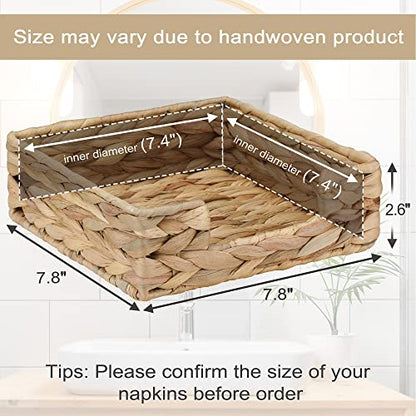 Napkin Holder Wicker Woven Basket Dinner Paper Tray for Table Kitchen Decor | Water Hyacinth, Handwoven, Square, Home Decor, Napkin Holders For Paper Napkins - size: L7.9" X W7.9" X H2.8"