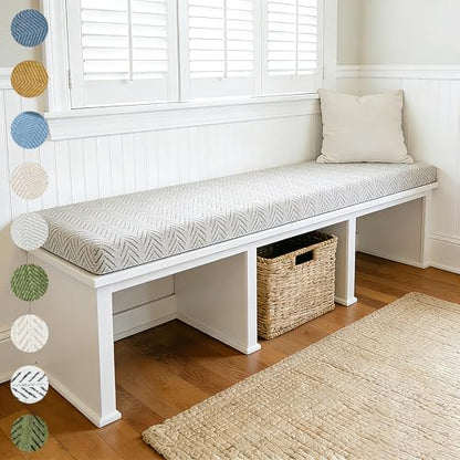 Custom Bay Window Cushions, Window Seat Cushions for Indoor Furniture, Breakfast Nook, Mudroom, Banquette Bench Cushion, Simple and Stylish Herringbone Fabric, Non-Slip & Removable, Pipe Design - color: [Cotton-linen] - Ivory White