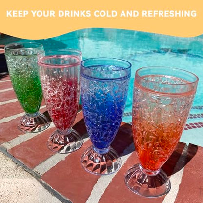 Lily's Home Frosted Freezer Milkshake Glasses, 12 oz Set of 4 – Double Wall Insulated Acrylic with Liquid Gel for Root Beer Floats, Smoothies & Ice Cream Sodas, Home Bar, Kitchen, Party & Dessert Shop - style: Milkshake cup(12oz)