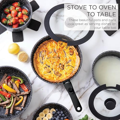 Country Kitchen Cookware Set with Removable Handle, Oven & RV Safe Pots and Pans Set, Black, Deluxe Larger Set - color: Black, size: Larger