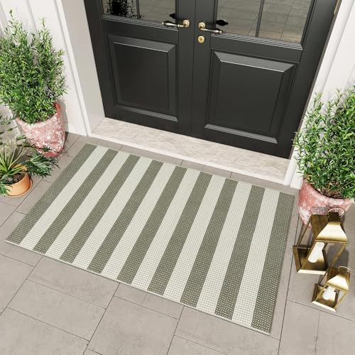 Outdoor Rug 3'x5' Washable Entryway Rugs Front Door Mat Porch Rug | Cotton Woven Fall Door Mat Front Door Rug Small Area Rug Outdoor Doormat for Porch Decor Kitchen Patio Bathroom Green/White - color: Green/Tan/White, size: 3' x 5' (Rectangular)