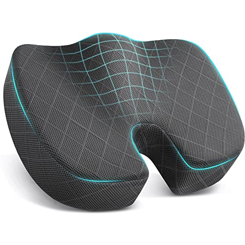 Seat Cushion - Memory Foam Sitting Pillow for Office Chair, Car Seat, Airplane, Bleacher - Sciatica & Hip & Coccyx Pain Relief Desk Chair Cushion for Long Sitting Office Workers, Car Drivers | for Car Seat, Airplane, Desk Chair - Sciatica & Hip & Coccyx P