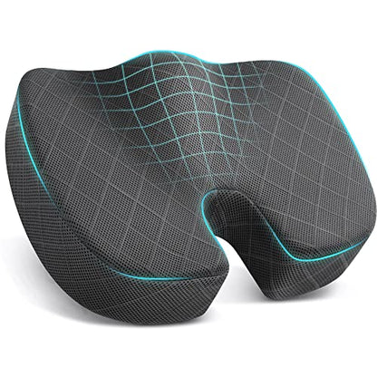 Seat Cushion - Memory Foam Sitting Pillow for Office Chair, Car Seat, Airplane, Bleacher - Sciatica & Hip & Coccyx Pain Relief Desk Chair Cushion for Long Sitting Office Workers, Car Drivers | for Car Seat, Airplane, Desk Chair - Sciatica & Hip & Coccyx P