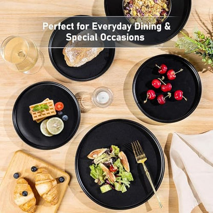 GBHOME Ceramic Dinnerware Sets of 4,Stoneware Plates and Bowls Sets,Chip and Crack Resistant | Dishwasher & Microwave Safe Dishes Set,Scratch Resistant- Service for 4 (12pc)-Matte Black | Lightweight Ceramic Dish Set,Oven & Microwave,Dishwasher Safe,Scrat