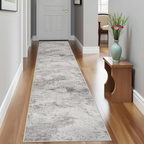 2x10 Grey Abstract Washable Rug:Non Slip Hallway Runner Rug | Soft Stain Resistant Thin Carpet, Low Pile Easy to Maintain, Perfect for Kitchen, Entryway, Bedroom and Homes with Pets - color: Grey01, size: 2' x 10' (Rectangular)
