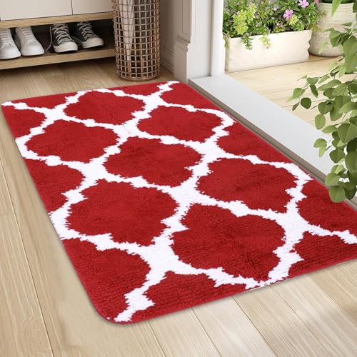 Red Bath Rug Mat Soft,Nonslip Floor Doormat,20"x32" | Small Area Rug,Rubber Backed,microfiber,Absorbent,Machine Washable,Bathroom,Entryway,Kitchen,Hallway - color: Red3