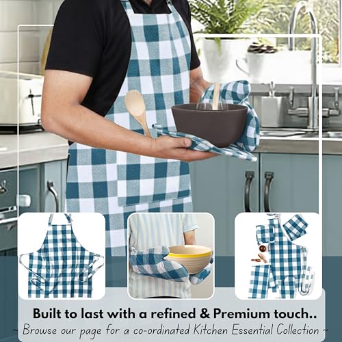 Native Fab Buffalo Plaid Check Oven Mitts and Pot Holders Set of 4, 100% Cotton Heat Resistant Kitchen Gloves, 2 Oven Mitts (7x13), 2 Pot Holders (8x8) for Cooking & Baking, Teal Green White - color: Buffalo, Teal Green