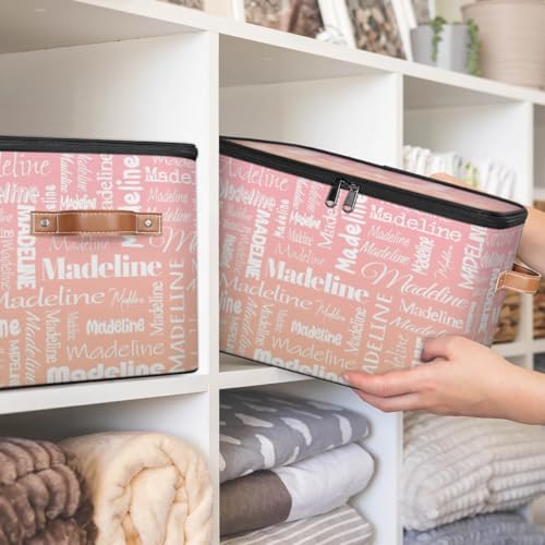 Custom Name Storage Basket, Personalized Keepsake Box, Pink Orange | Foldable Fabric Gradient Large Memory Bin with Handle Lid Lightweight Waterproof Dustproof, 14"L x 10.2"W x 10.4"H - color: Option 21