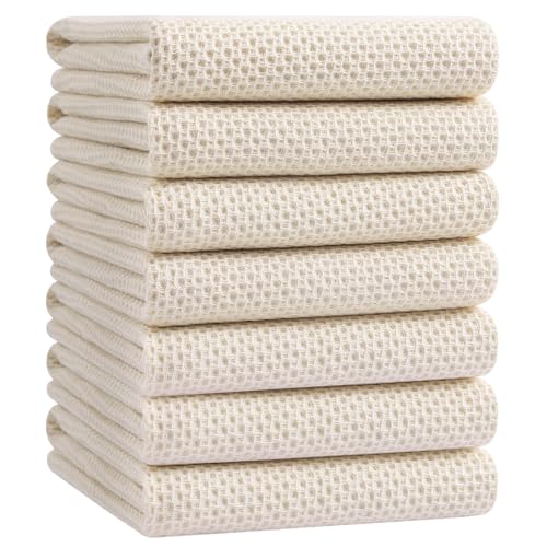 Homaxy 100% Cotton Oversized Waffle Weave Kitchen Towels, 7-Pack, Beige | 20 x 28 Inches, Ultra Soft Absorbent Dish Towels, Quick Drying Large Cleaning Towels - color: Beige, size: 20 X 28 - 7 Pack
