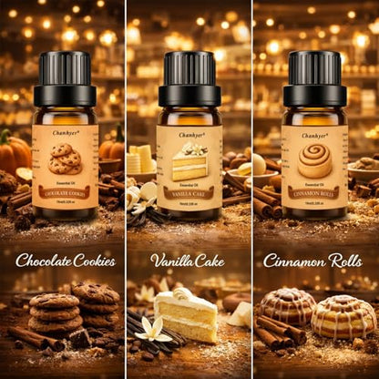 Bakery Essential Oils Set for Diffusers for Home 6 x 10 ml | Chocolate Cookies,Vanilla Cake,Cinnamon Rolls,Pumpkin Pie,Gingerbread Scented Oil for Diffuser,Candle,Soap Making - color: Yellow