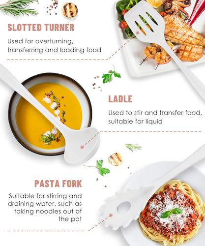White Kitchen Utensils Set-12 Pieces Silicone Cooking Utensils Set | Dishwasher Safe 392°F Heat Resistant Spatula Set Kitchen Utensil Set for Nonstick Cookware,Best Kitchen Tools with Holder - color: White