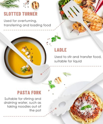 White Kitchen Utensils Set-12 Pieces Silicone Cooking Utensils Set | Dishwasher Safe 392°F Heat Resistant Spatula Set Kitchen Utensil Set for Nonstick Cookware,Best Kitchen Tools with Holder - color: White