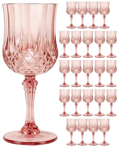 24PCS Rose Gold Plastic Wine Glasses 7oz Acrylic Goblets | Unbreakable Shatterproof, Reusable & Disposable, Vintage Drinking Glasses with Stem, for Wedding Outdoor Dinner Party - color: Rose Gold