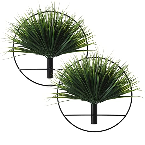 Pretty Jolly Boho Pampas Wall Decor Black Metal Wall-Mounted Art | Morden Artificial Greenery Display，2 Pack Eucalyptus Hanging Planter For Living Room, Bedroom, Bathroom, Dining room - color: 09-greenery-wheat - Black Ring, size: L 11.8inch (Black Ring)