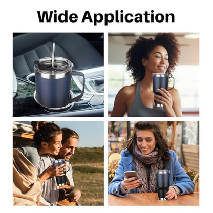 20 oz Tumbler with Handle, Stainless Steel Insulated Tumbler with Lid and Straw, Double Wall Vacuum Coffee Mug Cup, Insulated Coffee Thermal Cup for Cold and Hot (Blue Black) - color: Blue/Black, size: 20 Ounces