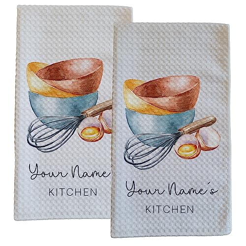 Personalized Kitchen Towel | Custom Tea Towel | Watercolor Utensil Dish Towel | Kitchen Decor | Hand Towel Gift Set | Waffle Weave Dishcloth (Pack of 2 Towels, Design 1) - size: Pack of 2 Towels, style: Design 1