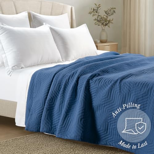 Threadmill Luxury Cotton Blankets for King Size Bed | All-Season Cozy 100% Cotton King Size Blanket | Aster Soft & Lightweight Coverlet fits California King Size Bed, 104x92 | Folkstone Blue | 100% Cotton, Jacquard Pattern, 106x92 in, Moisture-Wicking, Al