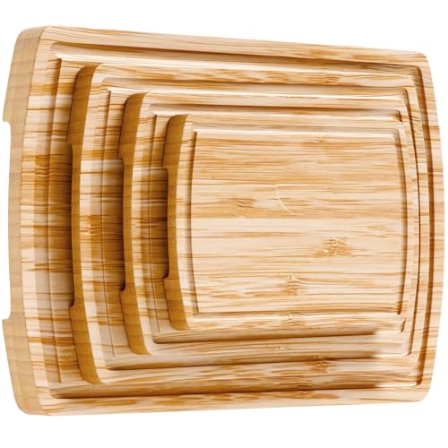 Bamboo Cutting Boards for Kitchen, Extra Large Wooden Chopping Board Set | Deep Juice Groove, Knife-Friendly, Side Handles, Reversible Butcher Block, for Serving, Meat, Veggies, Cheese, 4 Sizes - size: 4-Piece