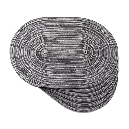 Black Grey Stripe Oval Woven Placemat Set of 6 - color: Black Grey