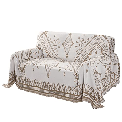 H.VERSAILTEX Reversible Sofa/Couch Cover for Dog, Slipcover for Most Shape Sofa Furniture Protector with Tassels for Sectional Couch (Large: 71" x 102", Sand/White) - color: White/Sand, size: Large
