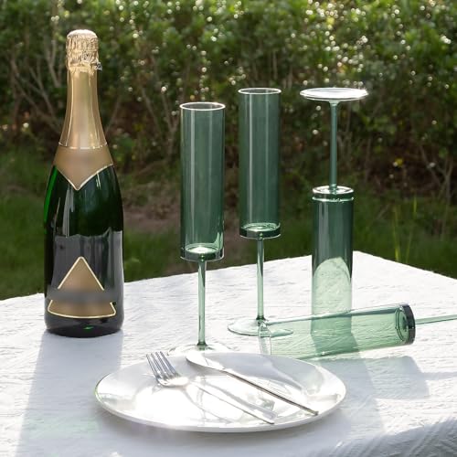 12 Pack Acrylic Dark Green Wine Glasses Green champagne glasses Champagne Flutes Sparkling Wine Glasses Wine Goblets Wedding Glassware Set Drinkware Glasses for Wedding Bar Celebration Baby Shower - color: Green, size: 12 Pack