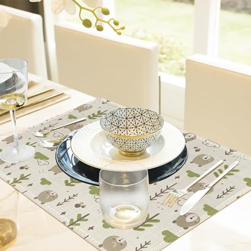 Cat Dog Dinosaur Frog Bear Placemats,Cute Cartoon Patterns Table Mats Set of 6,12x18 Inch,Waterproof Oil-Proof Washable and Reusable Linen placemats Holiday Party Kitchen Table Decorations - color: Cat Dog Dinosaur Frog Bear,cute Cartoon Patterns