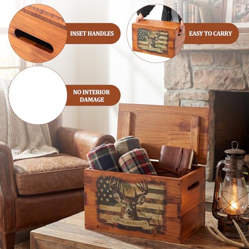 Novabright Solid Pine Wooden Storage Box with Lid, Rustic Elk Decorative Crate for Men’s Desk, Man Cave, Dad, Father's Day, Remote Controls, Books, Keepsakes and Cabin Decor Gift