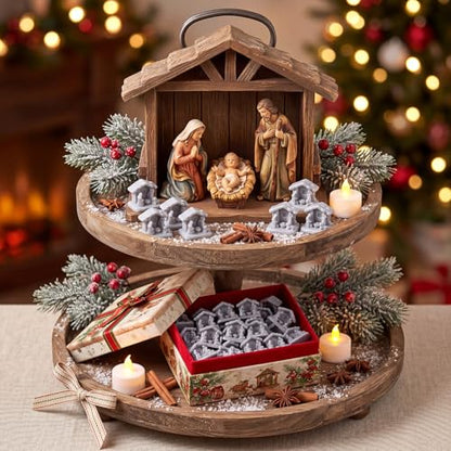 RoundFunny 50pcs Miniature Christmas Nativity Resin Holy Family with Manger | Mini Nativity Scene Figurines, Holy Family Stable Statue, Religious Gift DIY Crafts for Xmas Mantel Tiered Tray Table Decor - style: Christmas Nativity
