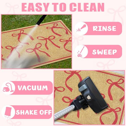 Pink Bow Mats Ourdoor Welcome Mat for Inside Outside Entrance Kitchen Rugs - color: Pink Bowtie