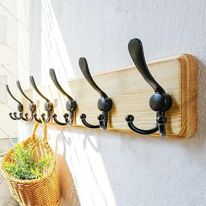 Coat Rack Wall Mounted - 24" Long 6 Tri Hooks, Heavy Duty Wooden Wall Coat Hanger Coat Hook for Clothes Hat Jacket Clothing, Weathered Light Natural and Black - color: Light Brown & Black, size: L=24"