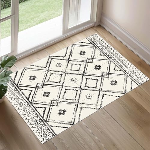 Rug 2'×3' Area Rug, Soft Faux Wool Low Pile Indoor Rugs, Machine Washable TPR Non-Slip Backing Carpet for Entryway Heritage Sketch Collection - color: Tribal Frame Sketch, size: 2' x 3' (Rectangular)