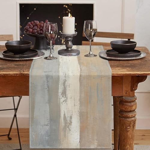 Emvency Table Runner, 13x72 Inch, Abstract Farmhouse Rustic | Oil Painting Beige Dining Decor for Kitchen Coffee Table Family Dinners Holiday Parties Wedding Events Decor - color: Beige and Grey Abstract, size: 13x72