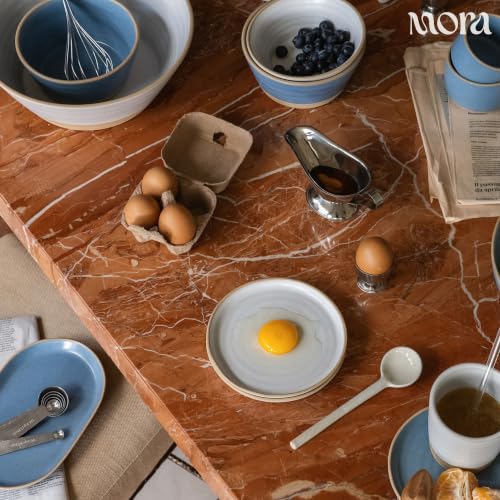 MORA Medium Plates Set of 4, 8.5 inch Ceramic Pottery Salad Plates - Microwave, Oven and Dishwasher Safe - Cloud - color: Cloud