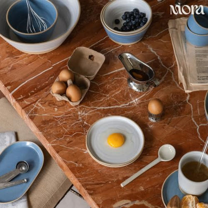MORA Medium Plates Set of 4, 8.5 inch Ceramic Pottery Salad Plates - Microwave, Oven and Dishwasher Safe - Cloud - color: Cloud