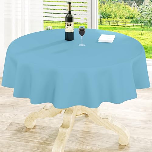 Round Vinyl Waterproof Tablecloth with Flannel Backed | Spillproof Wipe Clean Table Cloth, Plastic Flannel Backing for Dining, Buffet Parties Picnic Camping, Aquamarine, 60" - color: Aquamarine, size: 60" (Round)