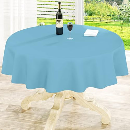 Round Vinyl Waterproof Tablecloth with Flannel Backed | Spillproof Wipe Clean Table Cloth, Plastic Flannel Backing for Dining, Buffet Parties Picnic Camping, Aquamarine, 60" - color: Aquamarine, size: 60" (Round)