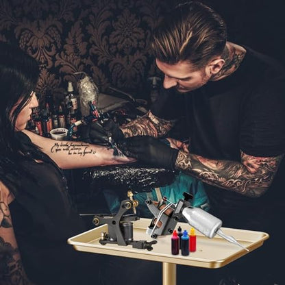 Salon Tray on Wheels, Champagne Gold Salon Tray Cart with Adjustable Height, Hair Stylist Tray, Metal Tattoo Tray, Suitable for SPA and Dental Tray - color: Champagne Gold