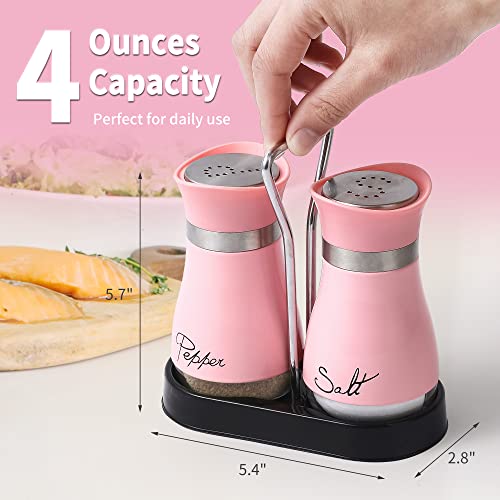 Salt and Pepper Shakers Set | Stainless Steel with Glass Bottle for Table, RV, Camp, BBQ, Set of 2, Pink - color: Pink