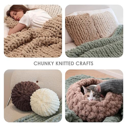 Jumbo Chunky Yarn for Hand Knitting - Super Thick Chenille Chunky Yarn for Crocheting - Extra Soft Bulky Fluffy Blanket Big Yarns 8 Jumbo Pack (27yds,8 oz Each Skein) - color: Graphite Snow