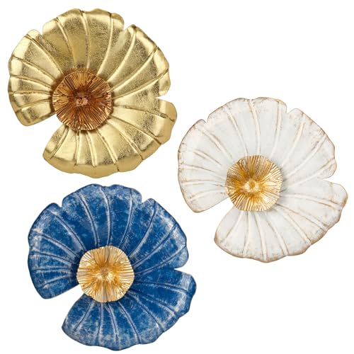 11.8" Metal Wall Decor Art, 3 Pcs Blue White and Gold Wall Accent Art Decor Wall Sculptures, Modern Wall Hanging Decorations for Home Bathroom Office Dining Room Bedroom Living Room Blue Kitchen - color: Blue, White and Gold