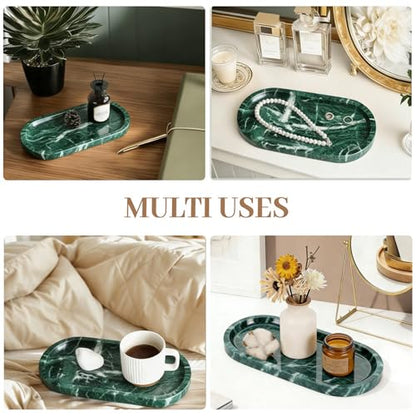 Natural Marble Tray, Green Stone Tray, Vanity Decorative Tray for Countertop, Catchall for Perfume, Candles, Skincare, Jewelry Dish, Bathroom Tray, Hotel Supplies