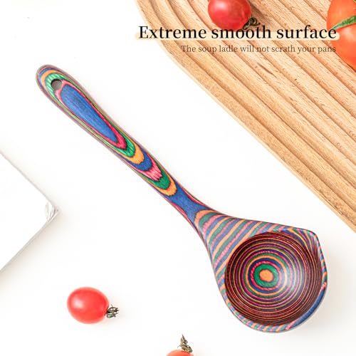 Gudamaye Pakkawood Rainbow Deep Soup Ladle with Spout, 9.6 inch Big Soup Ladle for Cooking - style: 1 PC Rainbow Ladle with Spout