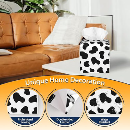 Tissue Box Cover,Black and White Cow Print Leather Tissue Box Holder Square Facial Paper Case Organizer Dispenser for Bathroom Vanity Countertop Tabletop Car Office - color: Color10